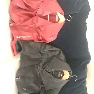 Two leather jackets one red one black